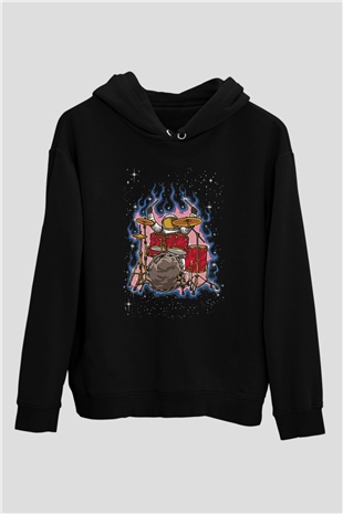 Bateri Baskılı Unisex Siyah Hoodie