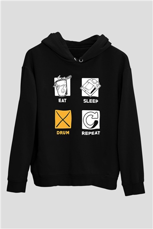 Bateri Baskılı Unisex Siyah Hoodie