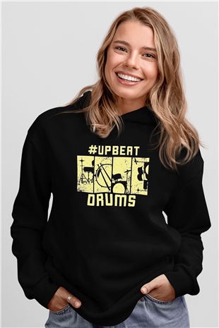 Bateri Baskılı Unisex Siyah Hoodie