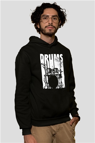 Bateri Baskılı Unisex Siyah Hoodie