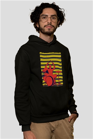 Bateri Baskılı Unisex Siyah Hoodie