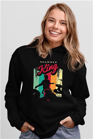 Bateri Baskılı Unisex Siyah Hoodie