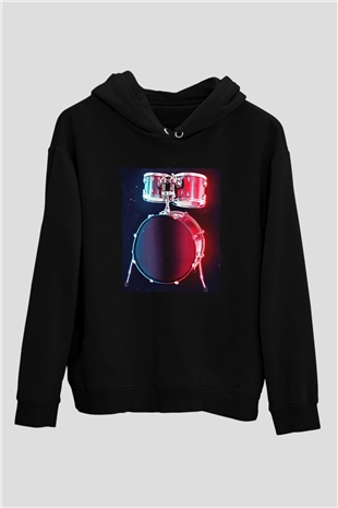 Bateri Baskılı Unisex Siyah Hoodie