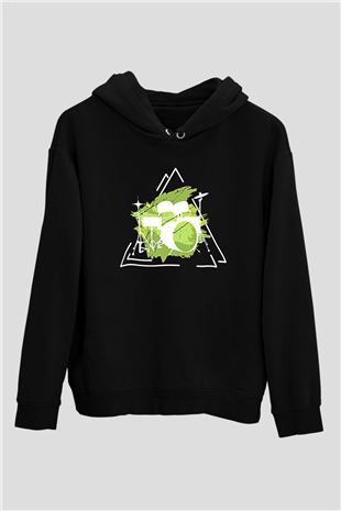 Bateri Baskılı Unisex Siyah Hoodie
