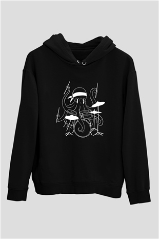Bateri Baskılı Unisex Siyah Hoodie