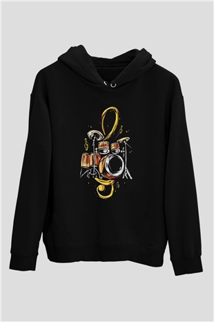 Bateri Baskılı Unisex Siyah Hoodie