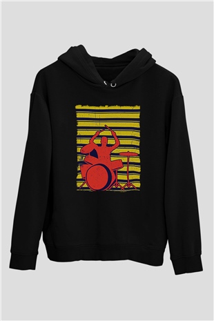 Bateri Baskılı Unisex Siyah Hoodie