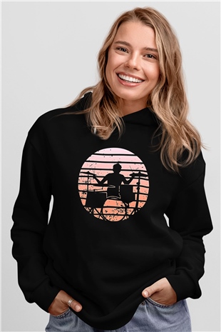 Bateri Baskılı Unisex Siyah Hoodie