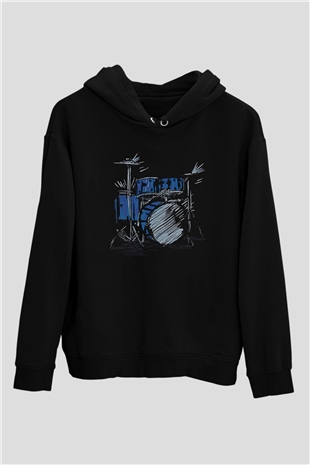 Bateri Baskılı Unisex Siyah Hoodie