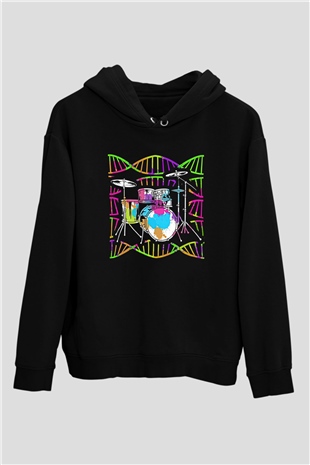 Bateri Baskılı Unisex Siyah Hoodie