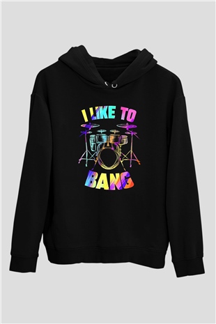 Bateri Baskılı Unisex Siyah Hoodie