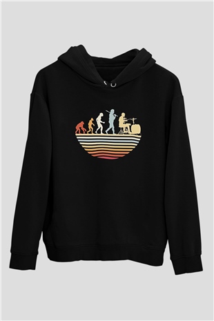 Bateri Baskılı Unisex Siyah Hoodie