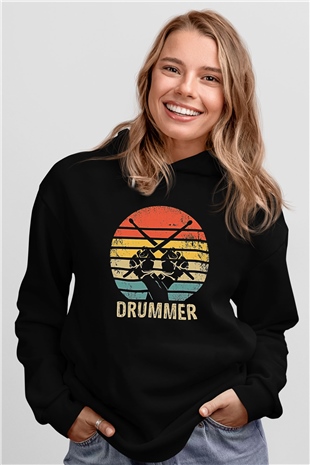 Bateri Baskılı Unisex Siyah Hoodie