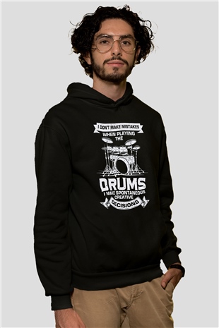 Bateri Baskılı Unisex Siyah Hoodie