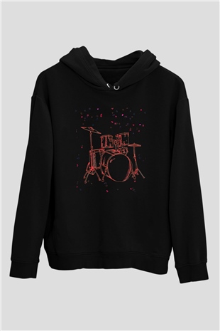 Bateri Baskılı Unisex Siyah Hoodie