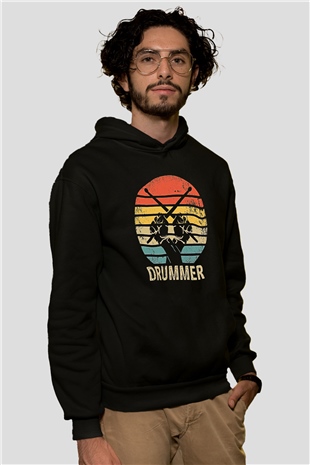 Bateri Baskılı Unisex Siyah Hoodie
