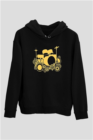 Bateri Baskılı Unisex Siyah Hoodie