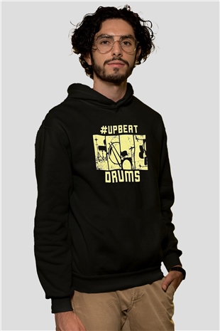 Bateri Baskılı Unisex Siyah Hoodie