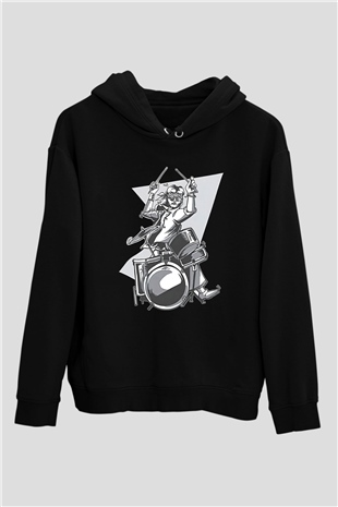 Bateri Baskılı Unisex Siyah Hoodie