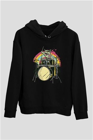 Bateri Baskılı Unisex Siyah Hoodie