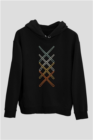 Bateri Baskılı Unisex Siyah Hoodie