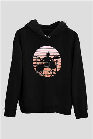 Bateri Baskılı Unisex Siyah Hoodie