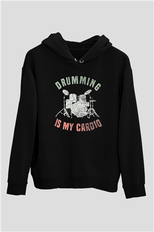 Bateri Baskılı Unisex Siyah Hoodie