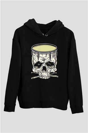 Bateri Baskılı Unisex Siyah Hoodie
