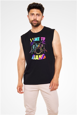 Bateri Baskılı Unisex Siyah Kolsuz Tişört - Tshirt