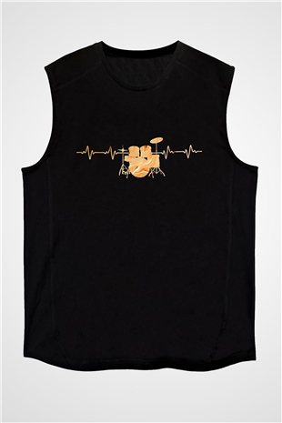 Bateri Baskılı Unisex Siyah Kolsuz Tişört - Tshirt