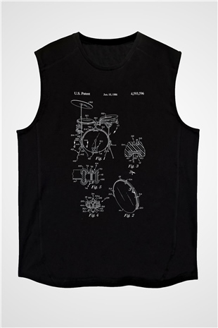 Bateri Baskılı Unisex Siyah Kolsuz Tişört - Tshirt