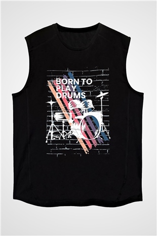 Bateri Baskılı Unisex Siyah Kolsuz Tişört - Tshirt