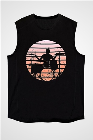 Bateri Baskılı Unisex Siyah Kolsuz Tişört - Tshirt