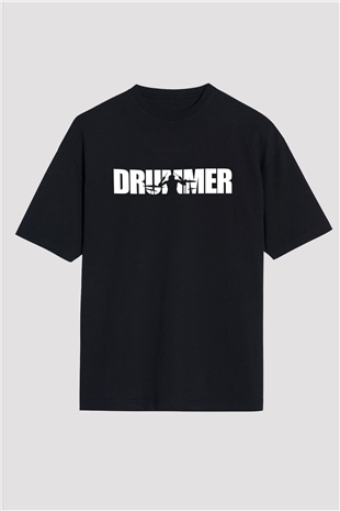 Bateri Baskılı Unisex Siyah Oversize Tişört - Tshirt