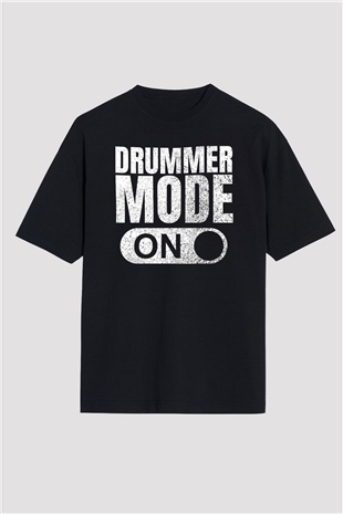 Bateri Baskılı Unisex Siyah Oversize Tişört - Tshirt