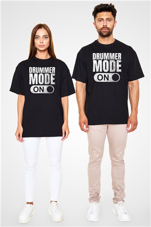 Bateri Baskılı Unisex Siyah Oversize Tişört - Tshirt