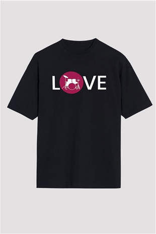 Bateri Baskılı Unisex Siyah Oversize Tişört - Tshirt