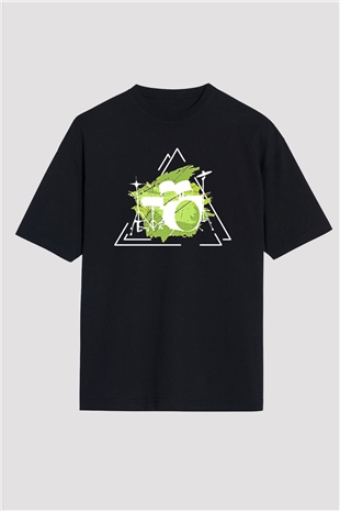 Bateri Baskılı Unisex Siyah Oversize Tişört - Tshirt