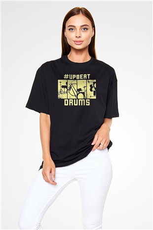 Bateri Baskılı Unisex Siyah Oversize Tişört - Tshirt