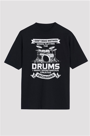 Bateri Baskılı Unisex Siyah Oversize Tişört - Tshirt