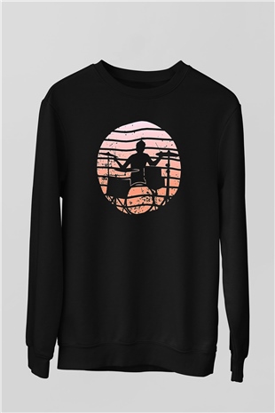 Bateri Baskılı Unisex Siyah Sweatshirt