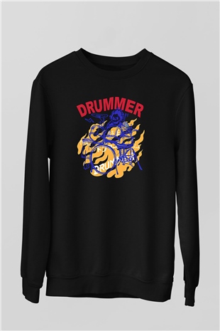 Bateri Baskılı Unisex Siyah Sweatshirt
