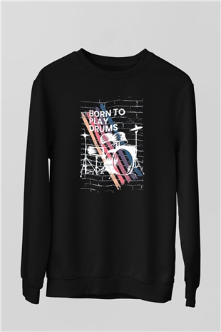 Bateri Baskılı Unisex Siyah Sweatshirt