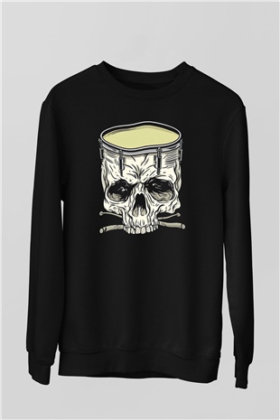 Bateri Baskılı Unisex Siyah Sweatshirt