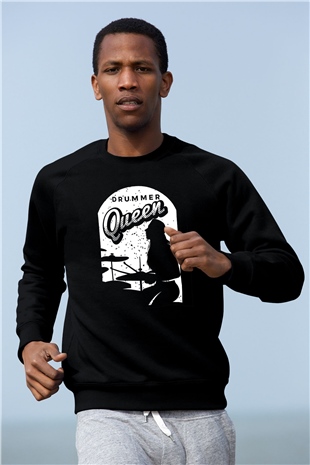 Bateri Baskılı Unisex Siyah Sweatshirt