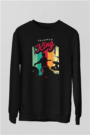 Bateri Baskılı Unisex Siyah Sweatshirt