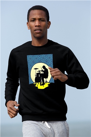 Bateri Baskılı Unisex Siyah Sweatshirt