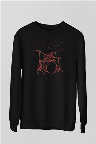 Bateri Baskılı Unisex Siyah Sweatshirt