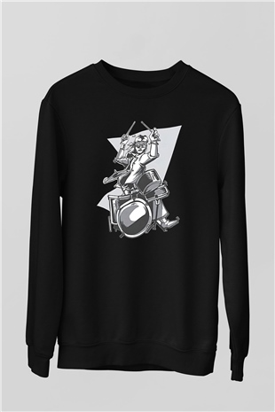 Bateri Baskılı Unisex Siyah Sweatshirt