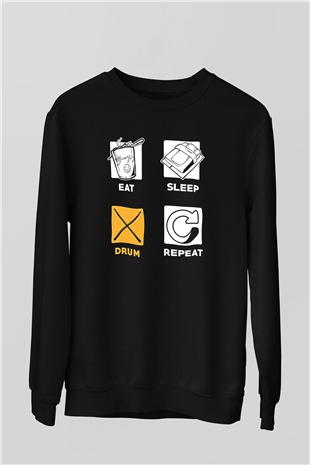 Bateri Baskılı Unisex Siyah Sweatshirt
